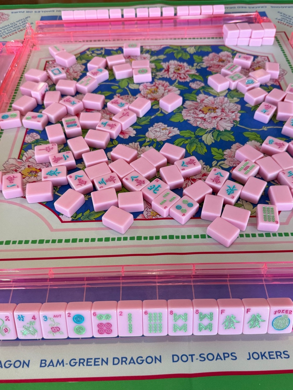 New Pink bubblegum Mahjong Tiles, NEW tile bag with New mahjong mat